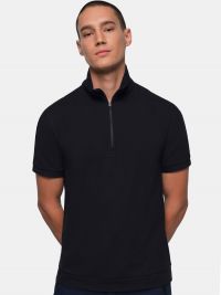 Schwarzes Zip-Shirt für Herren aus strapazierfähigem Piqué mit Reißverschluss und Regular Fit